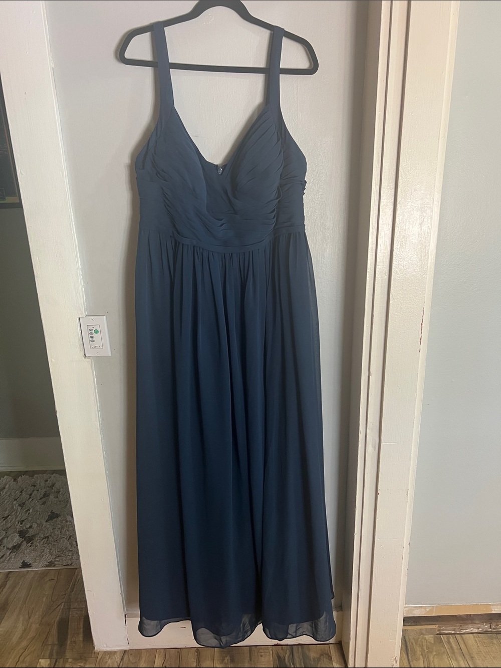 Azazie Chanel Dark Navy A-Line Pleated Chiffon Dress Size 18